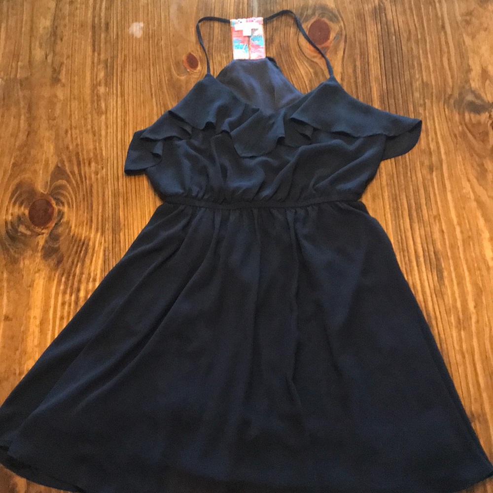 Navy Blue Spring/summer tribal embroidered dress
